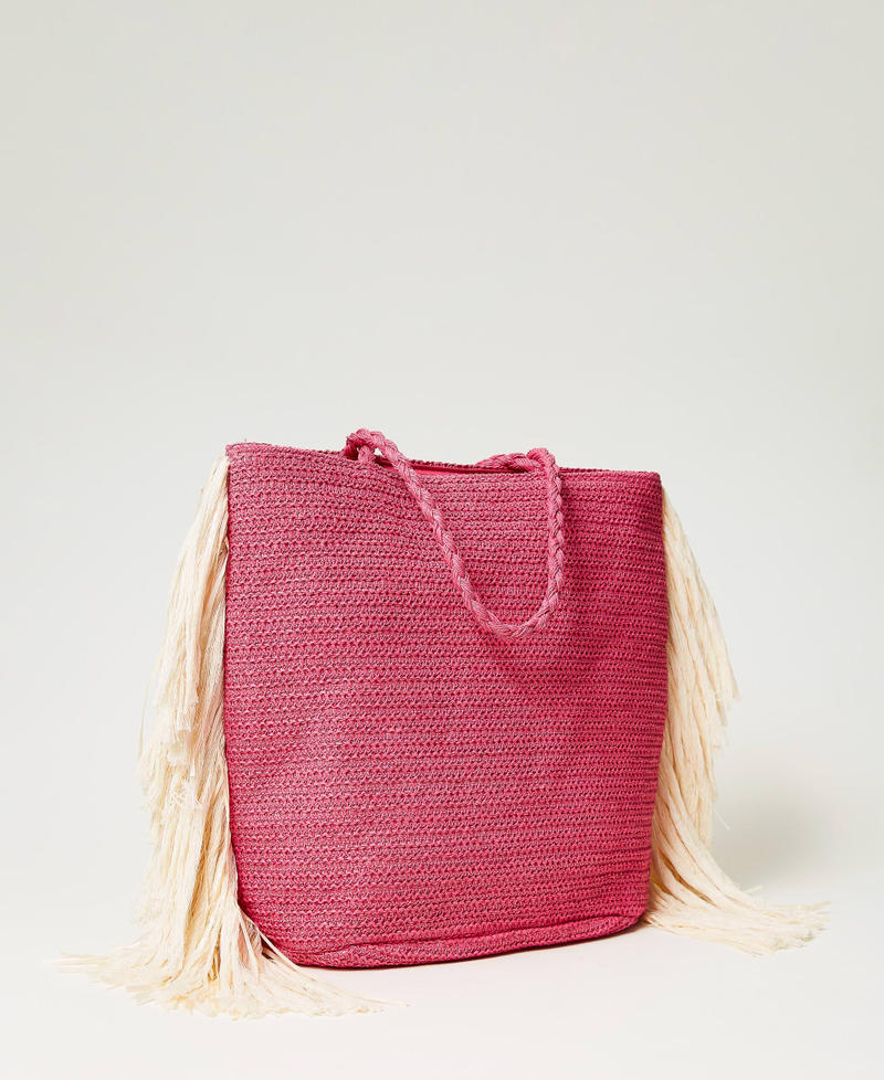Bolso shopper efecto rafia con flecos Fucsia "Pink Dahlia" Mujer 241LB71AA_07041_03