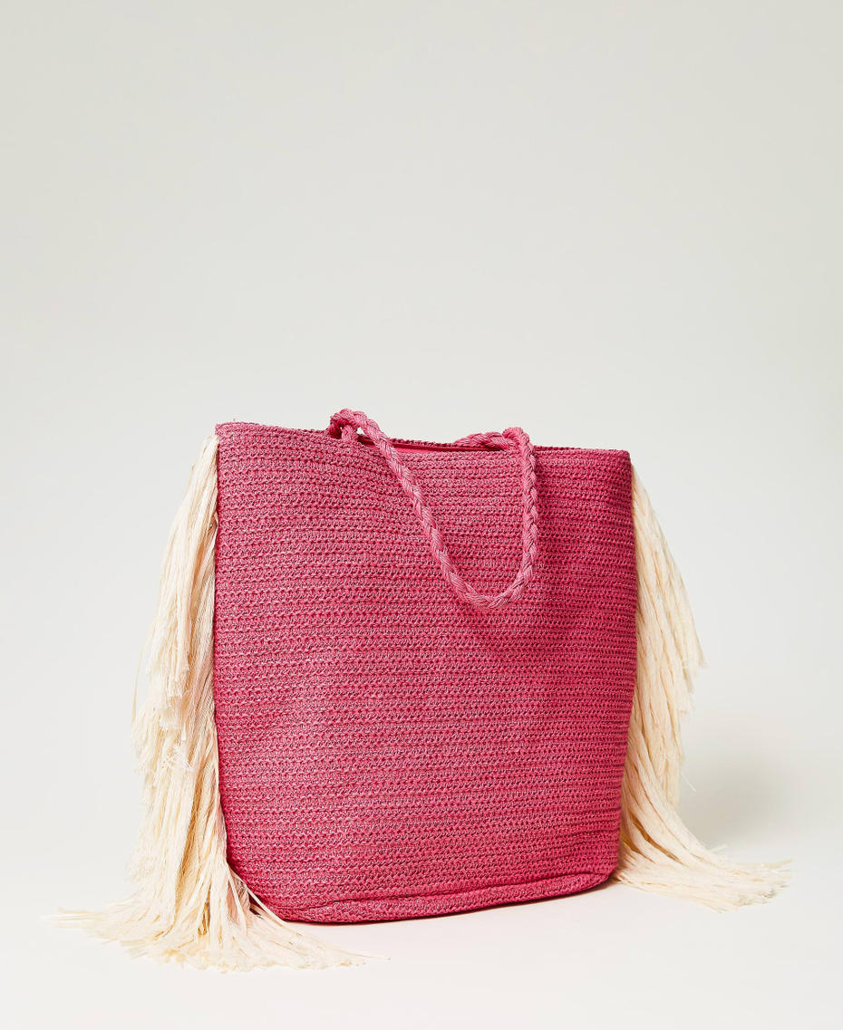 Raffia-like shopping bag with fringes “Pink Dahlia” Fuchsia Woman 241LB71AA-03