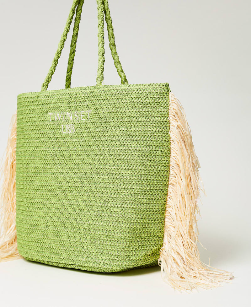 Raffia-like shopping bag with fringes