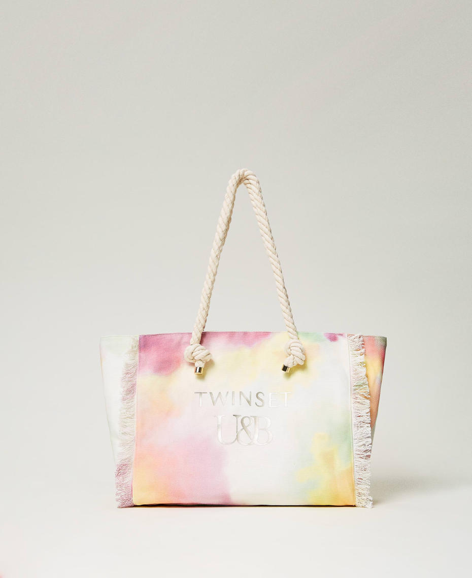 Cabas en toile imprim&eacute;e Imprim&eacute; Tie & Dye Multicolore Citron vert Femme 241LB7200_11268_01