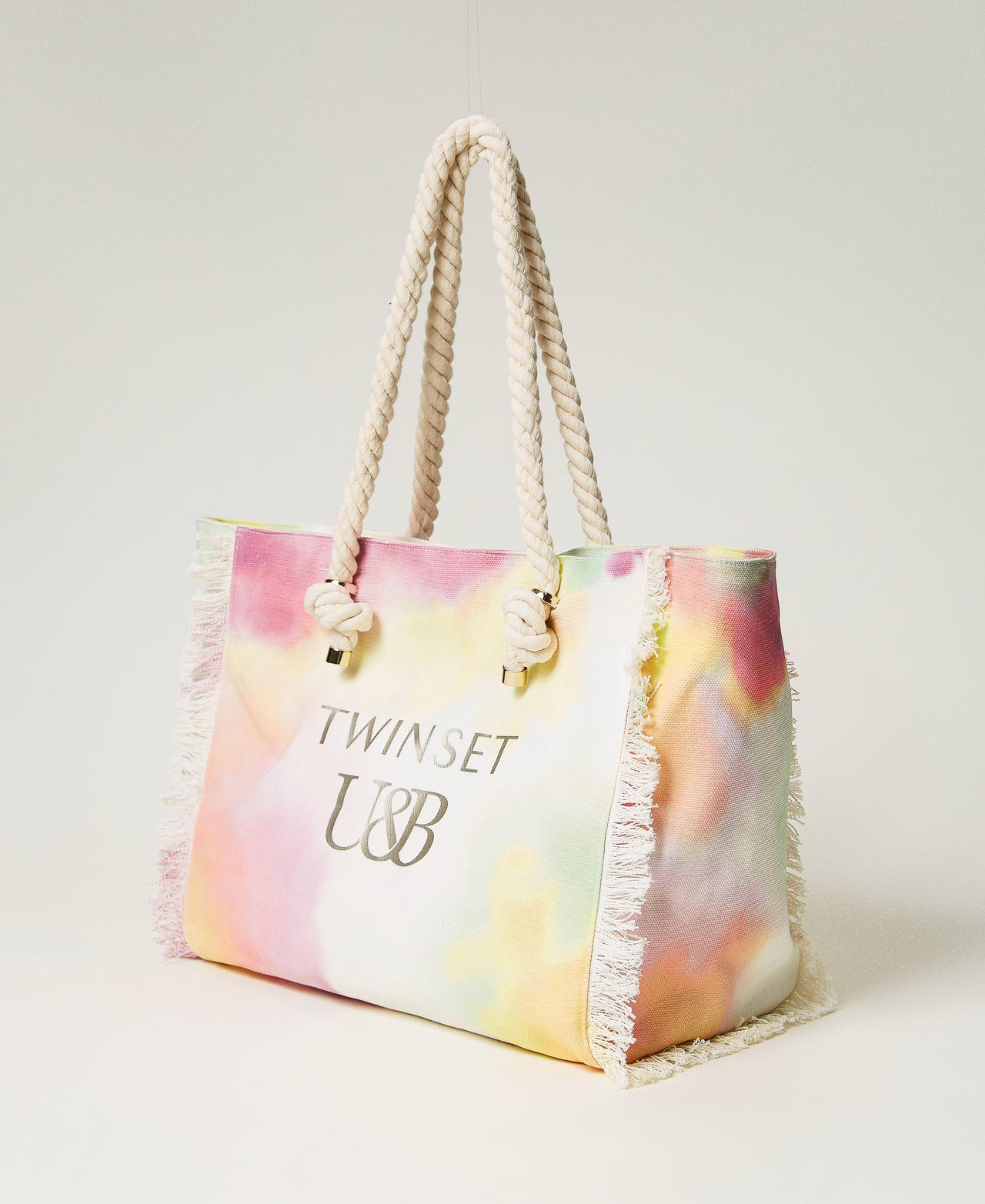 Cabas en toile imprim&eacute;e Imprim&eacute; Tie & Dye Multicolore Citron vert Femme 241LB7200_11268_02