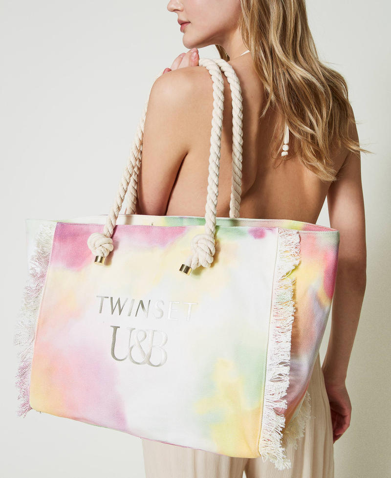 Cabas en toile imprim&eacute;e Imprim&eacute; Tie & Dye Multicolore Citron vert Femme 241LB7200_11268_S0