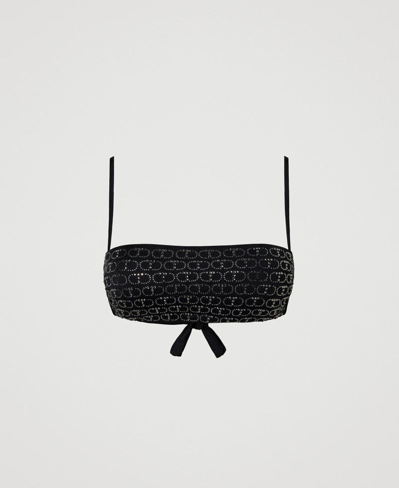 Bandeau bikini top with Oval T rhinestones