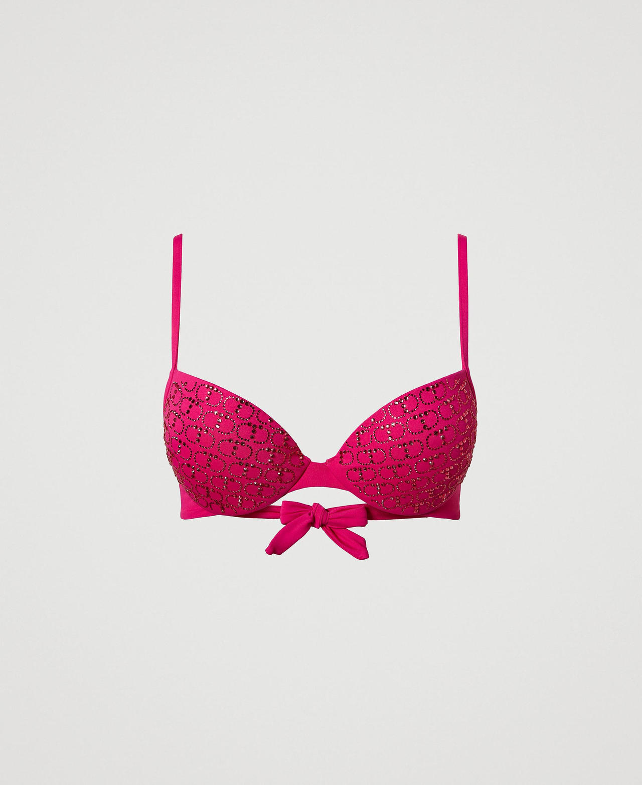 Push-up bikini top with Oval T rhinestones “Pink Dahlia” Fuchsia Woman 241LBM244_07041_0S