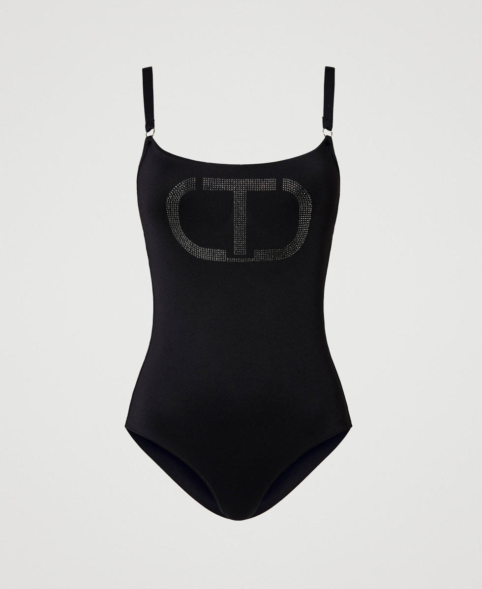 One-piece swimsuit with Oval T rhinestones