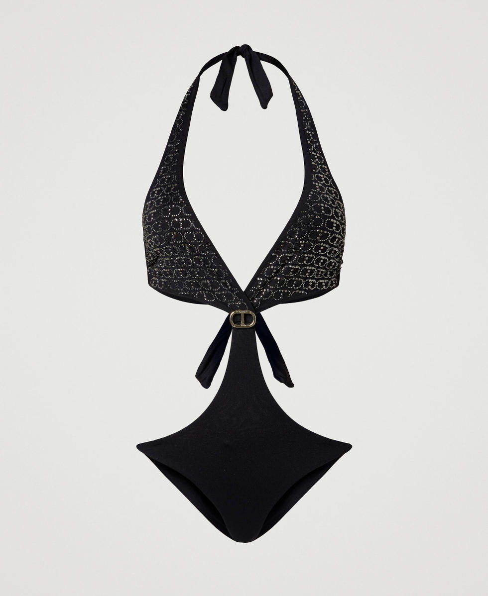 Trikini mit Oval Ts aus Strass Schwarz Frau 241LBM2ZZ_00006_S0