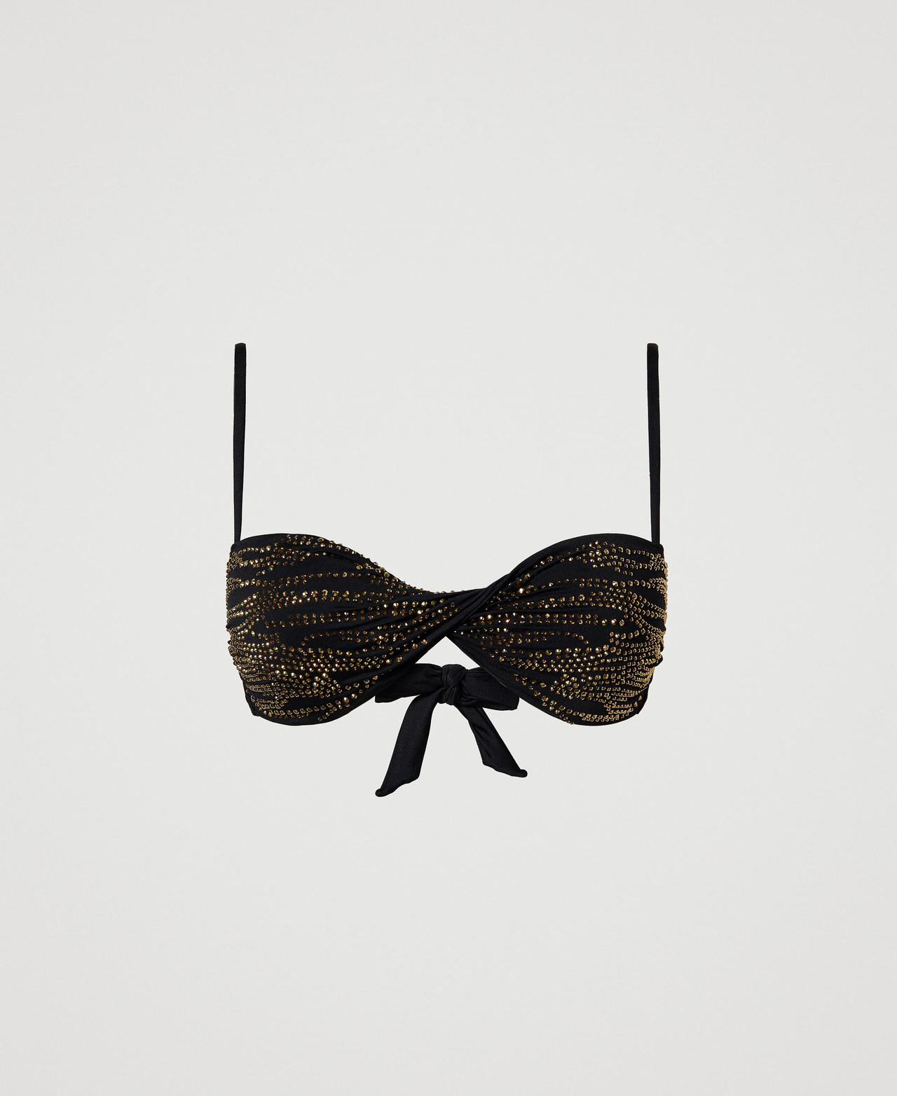 Bandeau bikini top with animal pattern rhinestones