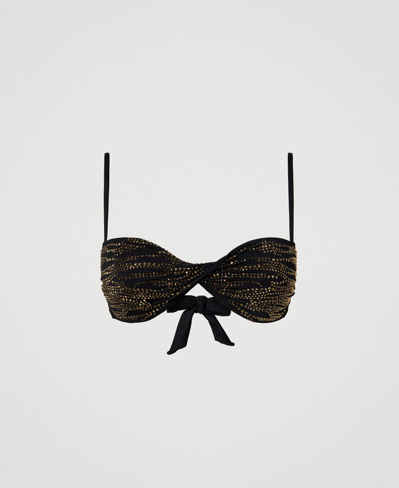 Bandeau bikini top with animal pattern rhinestones Black Woman 241LBM311-0S