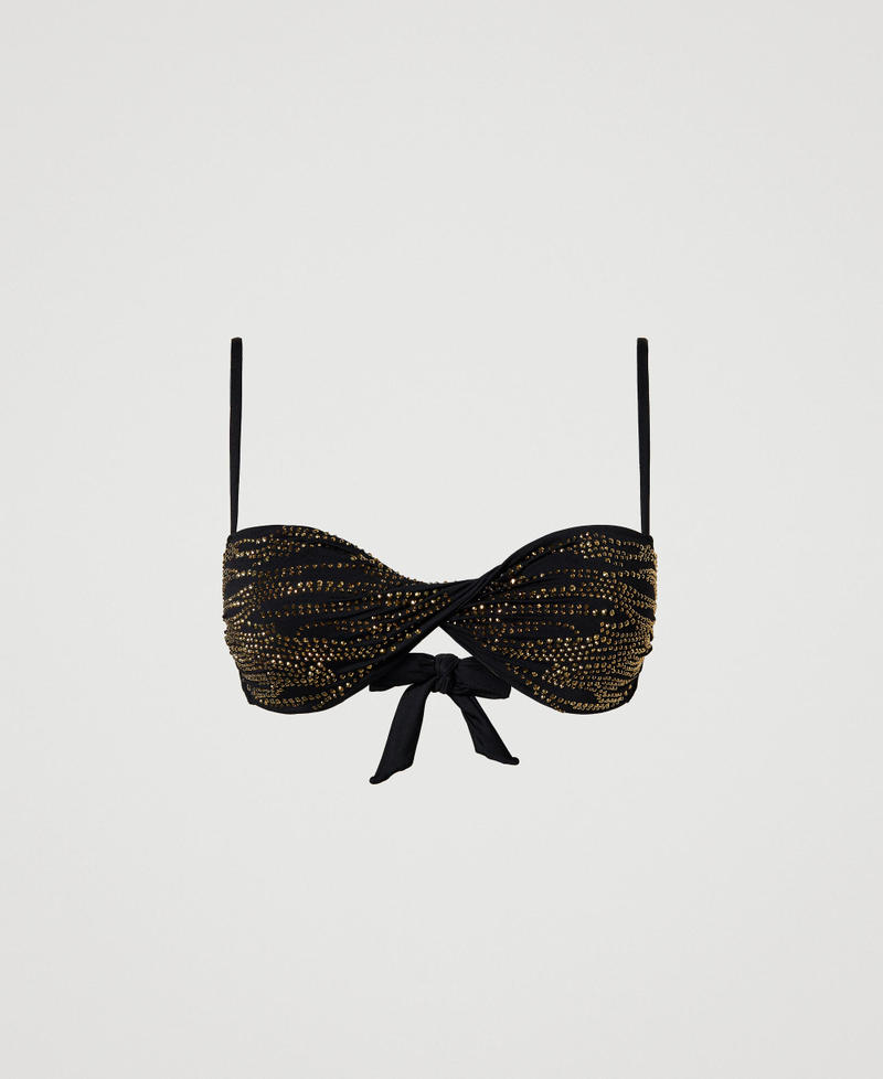Bandeau bikini top with animal pattern rhinestones