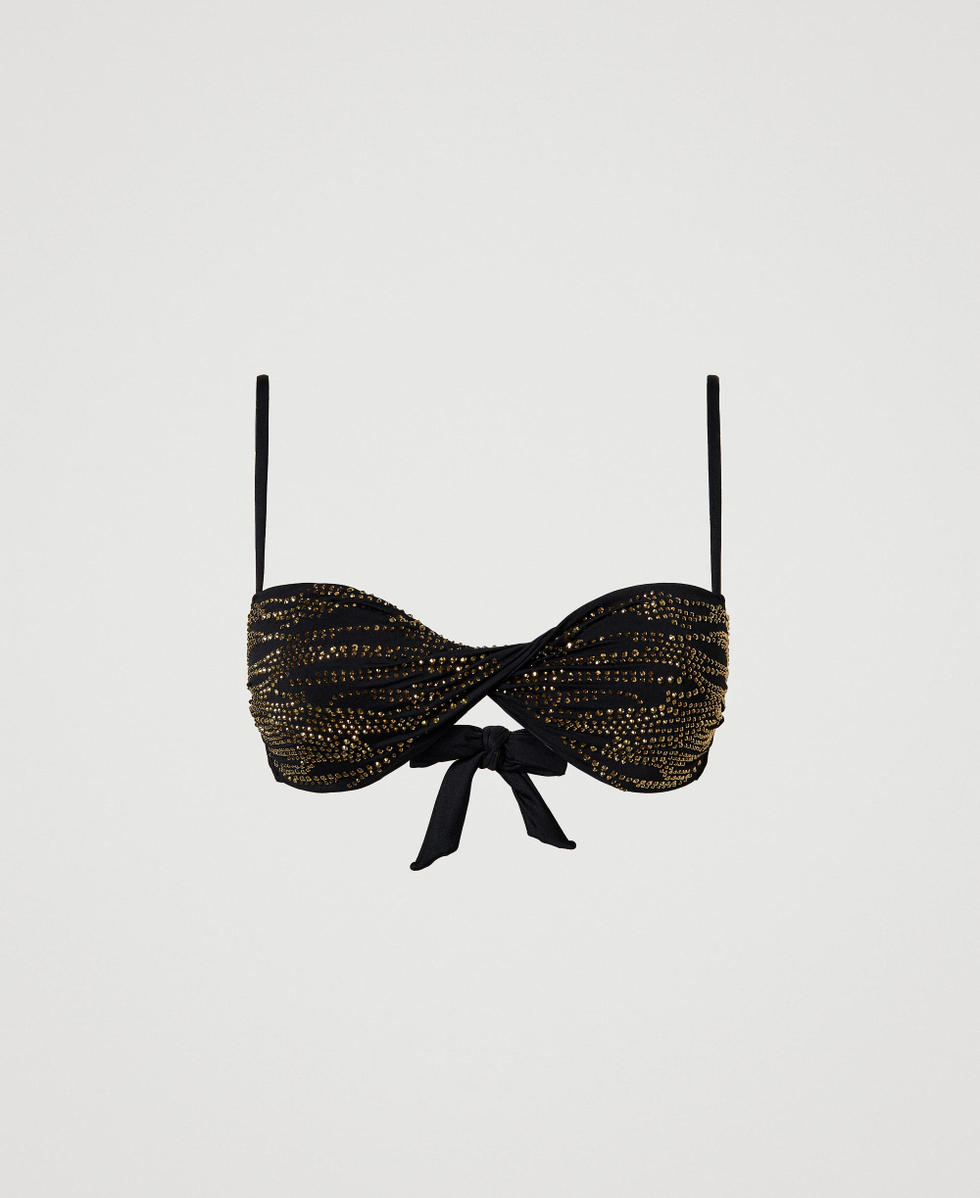 Bandeau-Bikinitop mit Animaldessin aus Strass