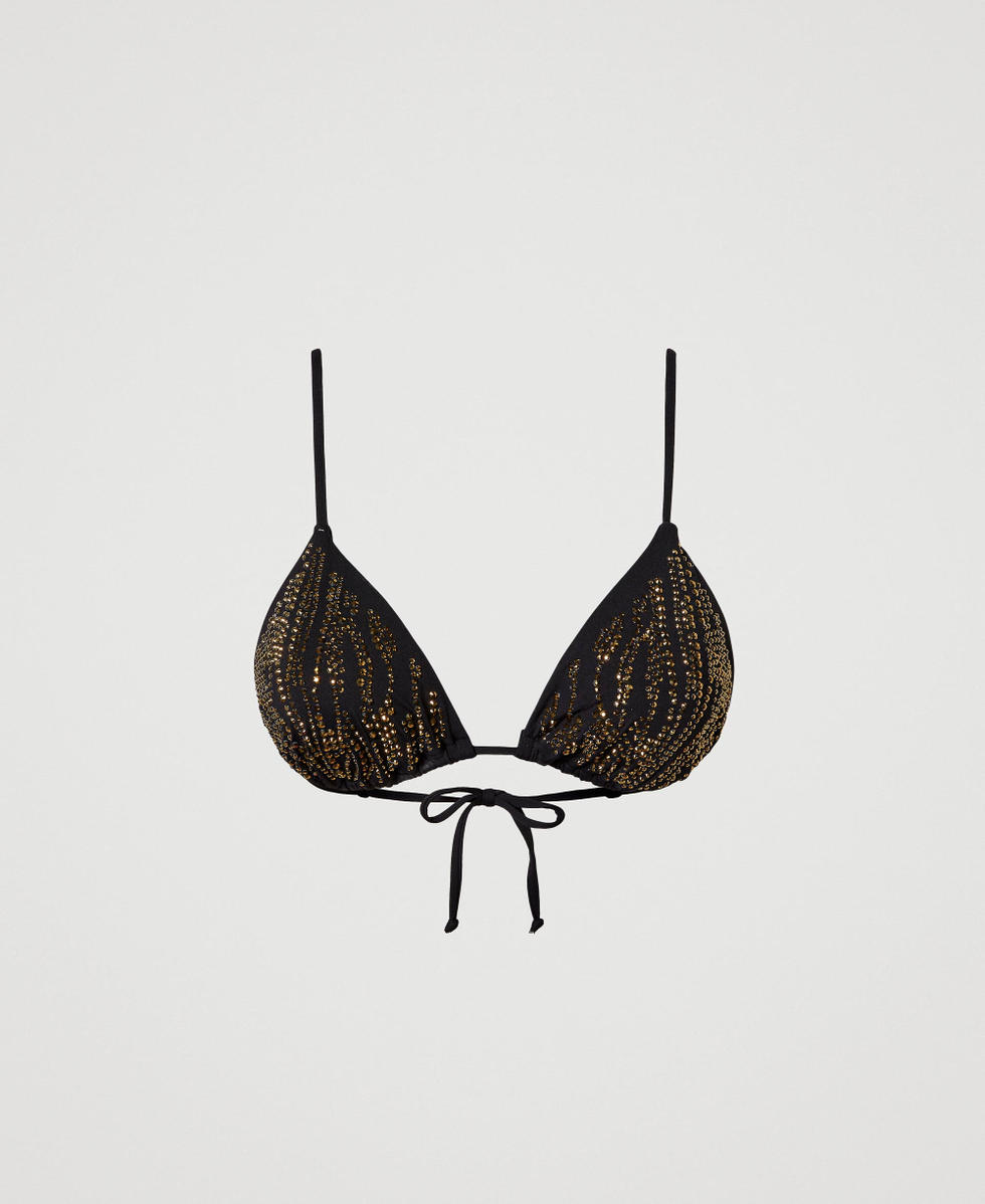 Triangle bikini top with animal pattern rhinestones