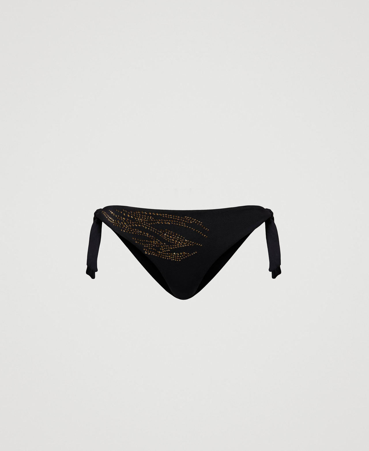 Tanga de bikini con strass animal print Negro Mujer 241LBM388-0S