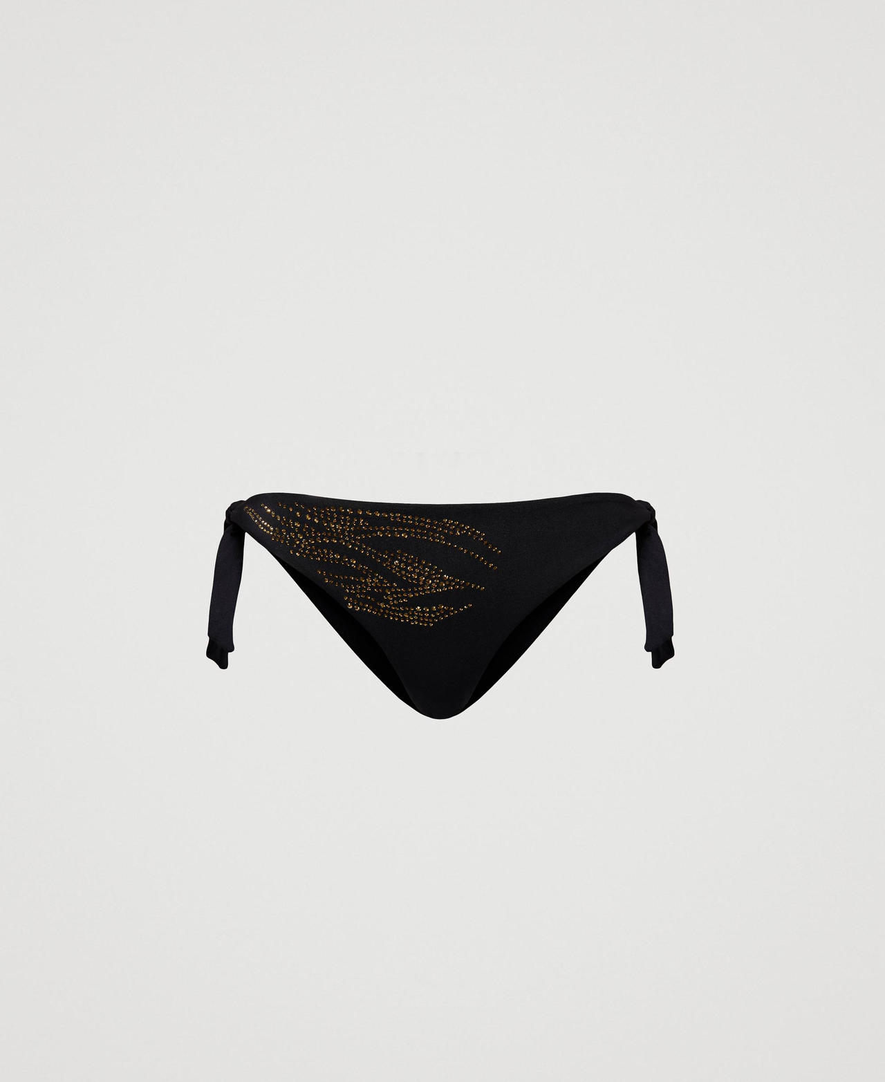 Bikini thong with animal pattern rhinestones