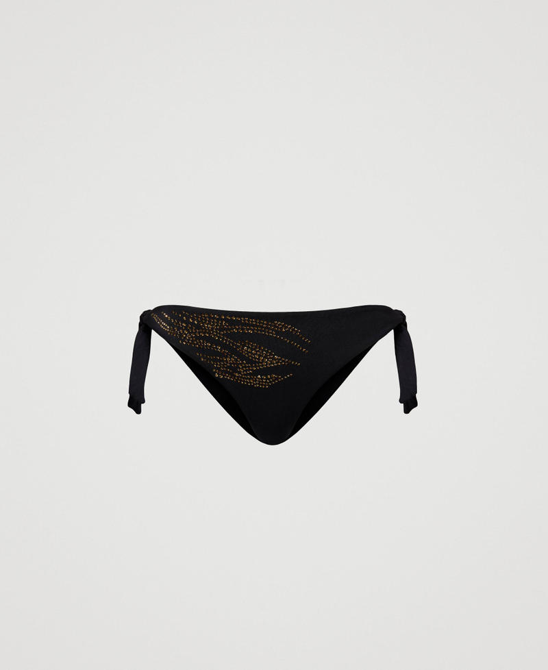 Bikini thong with animal pattern rhinestones