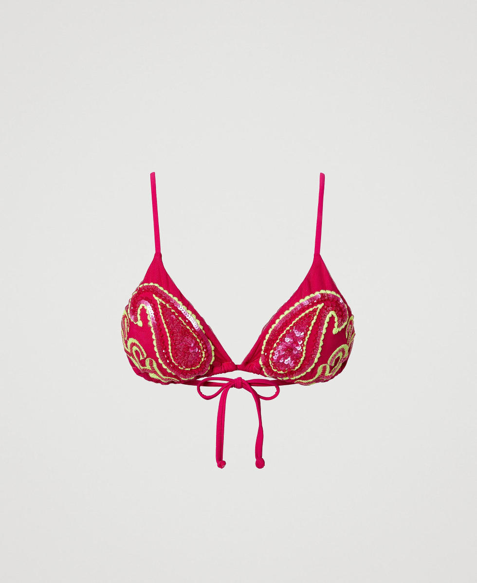 Sujetador de bikini de triángulo con bordado Fucsia "Pink Dahlia" Mujer 241LBM422-0S