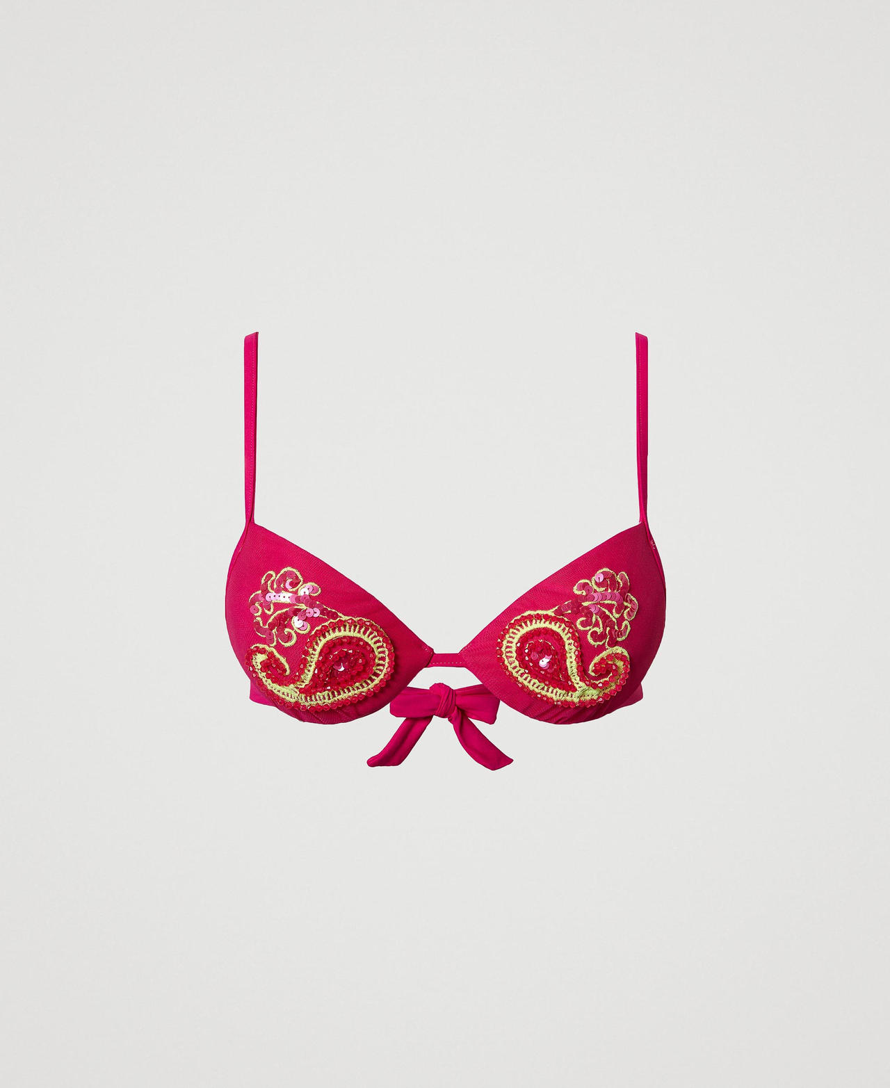 Push-up-Bikinitop mit Stickereien „Pink Dahlia“-Fuchsia Frau 241LBM444-0S