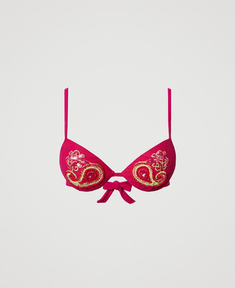 Sujetador de bikini push-up con bordado Fucsia "Pink Dahlia" Mujer 241LBM444_07041_S0
