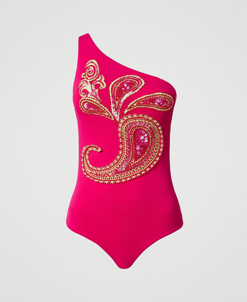 One-piece swimsuit with embroidery “Pink Dahlia” Fuchsia Woman 241LBM4ZZ-0S