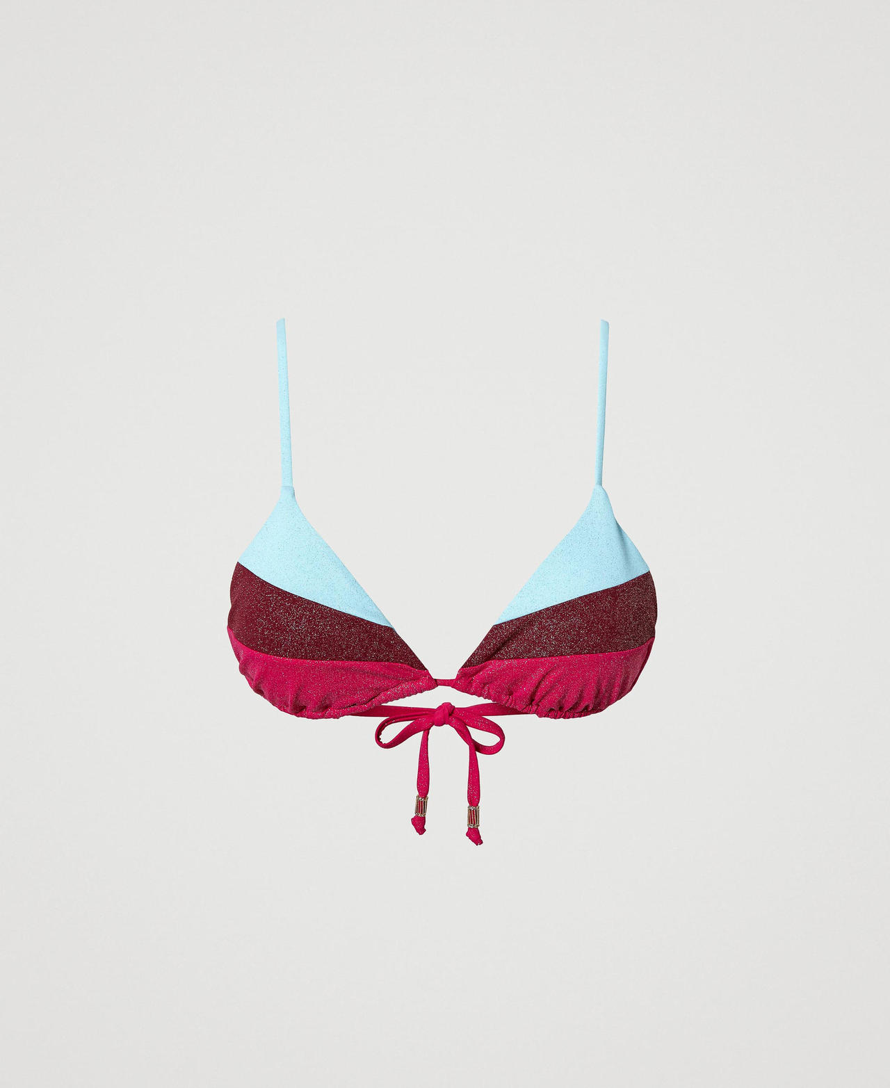 Colour block triangle bikini top “Aquamarine” Light Blue / “Grenade” Red / Pink Dahlia” Fuchsia Woman 241LBM522_11274_0S
