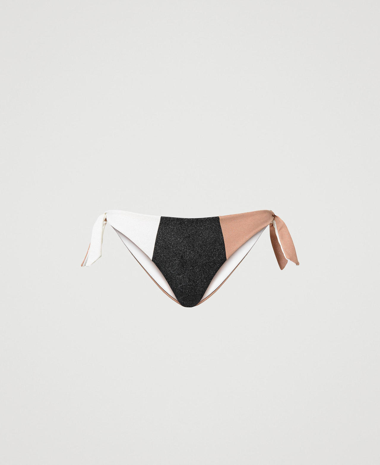 Colour block bikini thong with bows Star White / Nougat Beige / Black Multicolour Woman 241LBM588_11361_0S