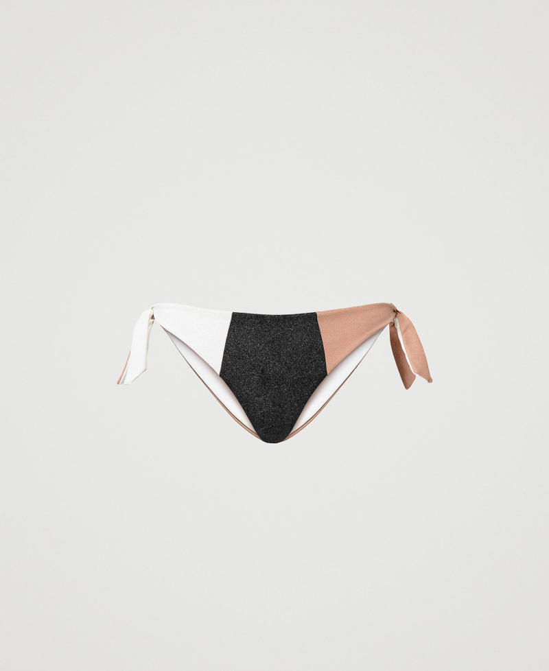 Colour block bikini thong with bows