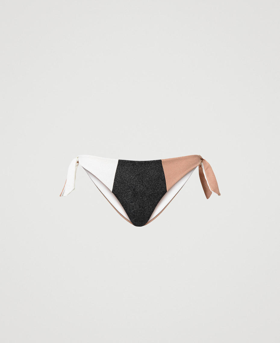 Colour block bikini thong with bows