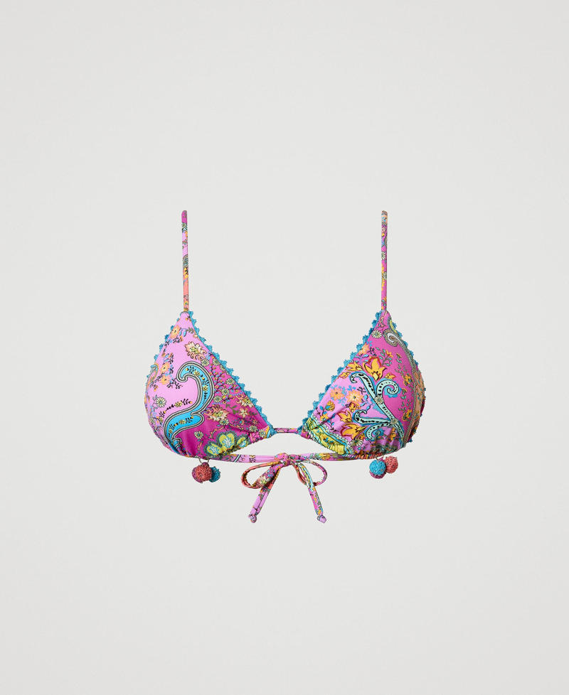 Triangle bikini top with print Multicolour “Pink Dahlia” Fuchsia Paisley Print Woman 241LBMB22_11266_0S