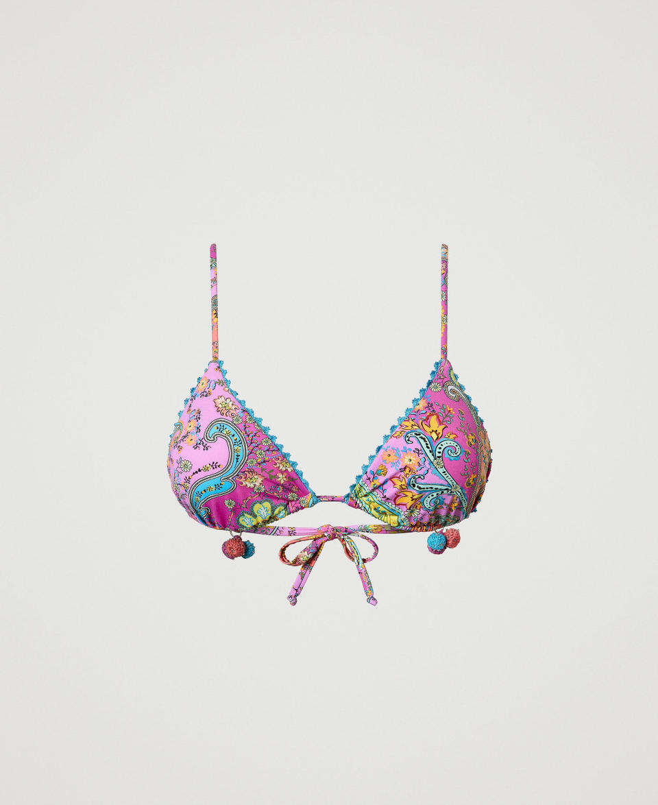 Triangle bikini top with print Multicolour &ldquo;Pink Dahlia&rdquo; Fuchsia Paisley Print Woman 241LBMB22_11266_S0