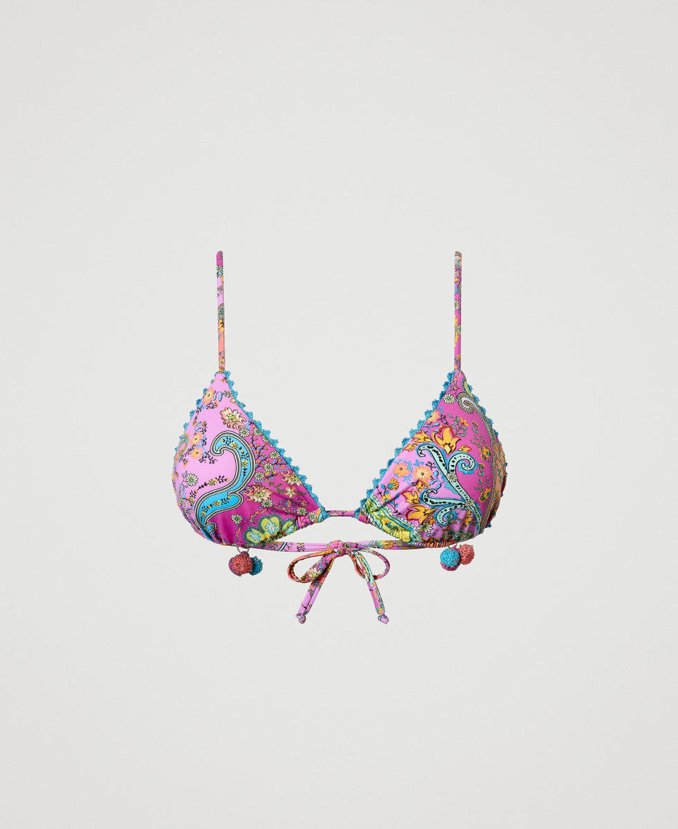 Triangle bikini top with print Multicolour &ldquo;Pink Dahlia&rdquo; Fuchsia Paisley Print Woman 241LBMB22_11266_S0