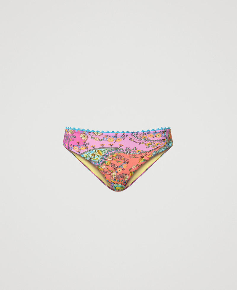 Bedruckte Brazilian-Bikinihose Print Paisley Multicolor „Pink Dahlia“-Fuchsia Frau 241LBMB77-0S