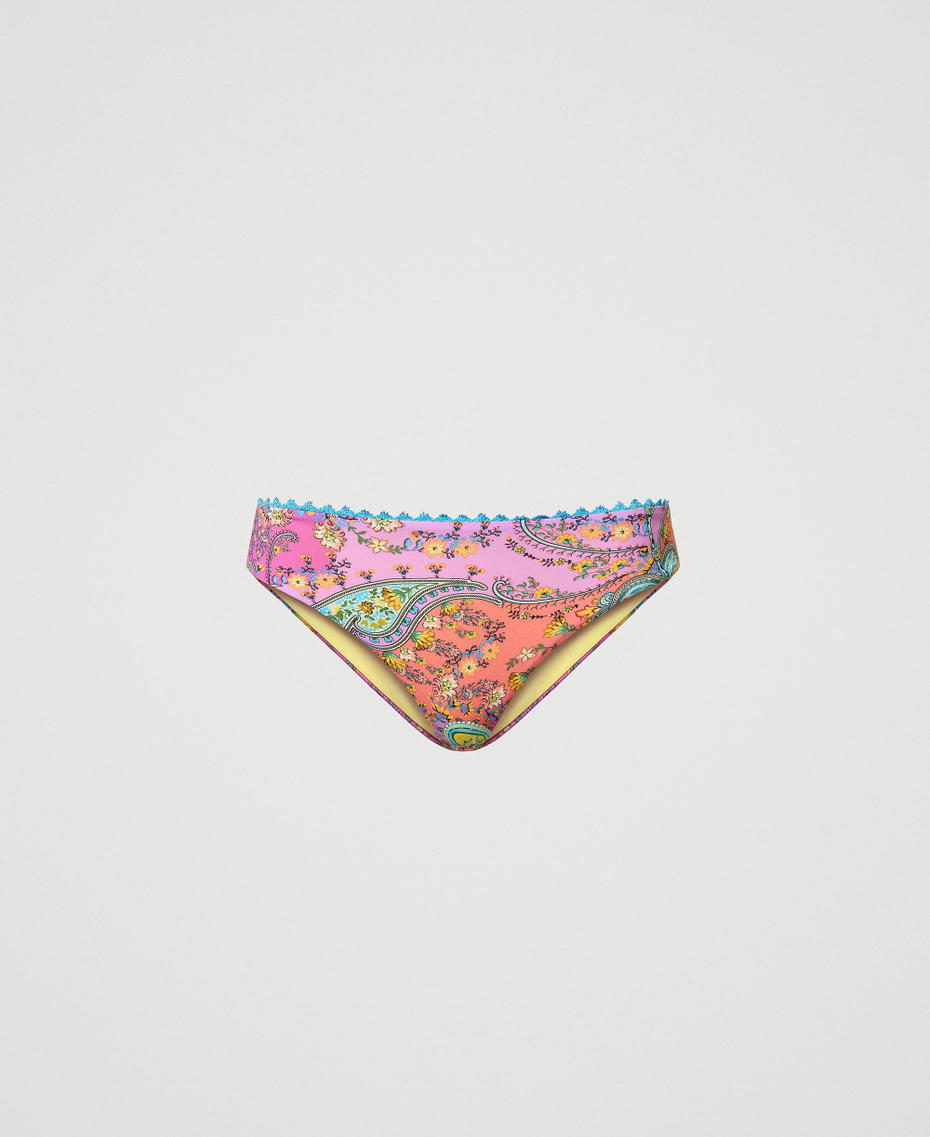 Brazilian bikini bottom with print Multicolour “Pink Dahlia” Fuchsia Paisley Print Woman 241LBMB77-0S