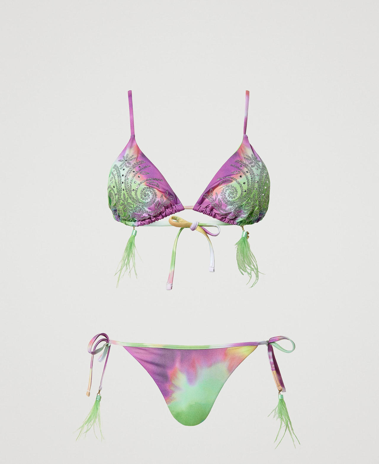 Tie-dye triangle and thong bikini Multicolour Lime Tie-Dye Print Woman 241LBMC22_11268_0S