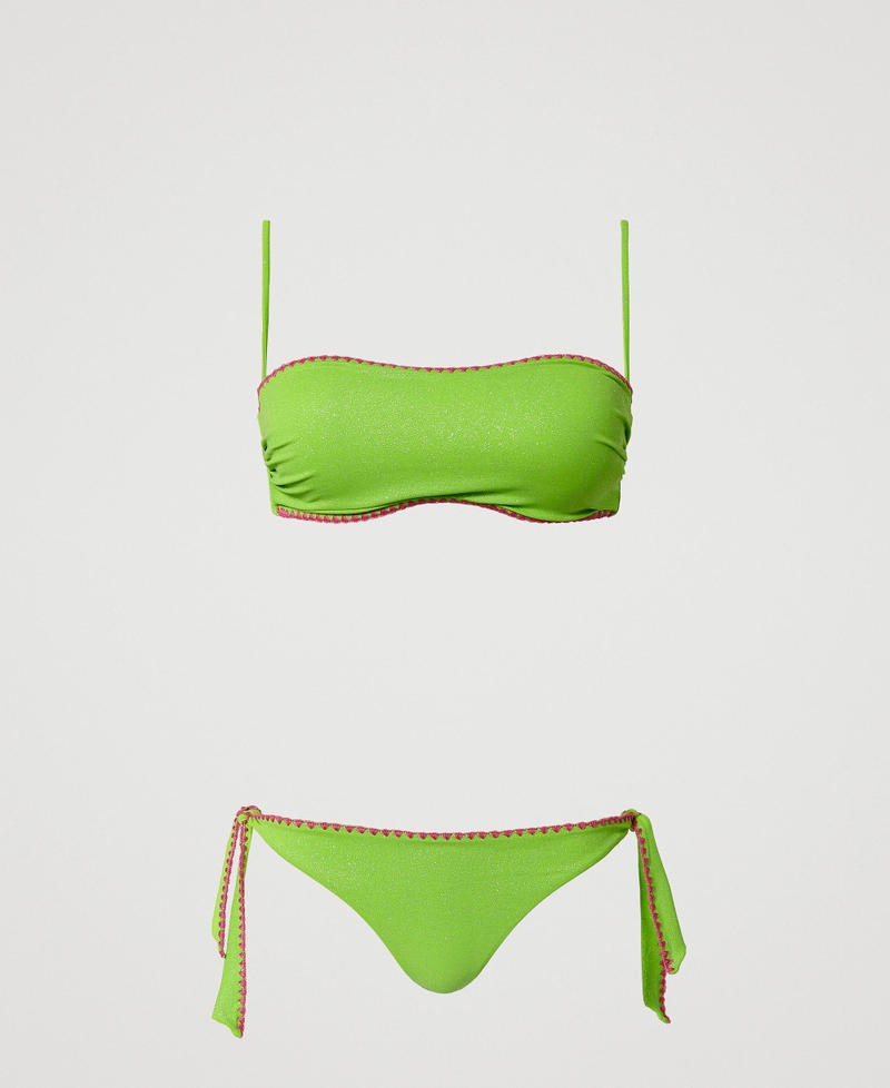 Sujetador de bikini bandeau y braguita brasileña con bordado Verde "Fresh Lime" Mujer 241LBMD11-0S