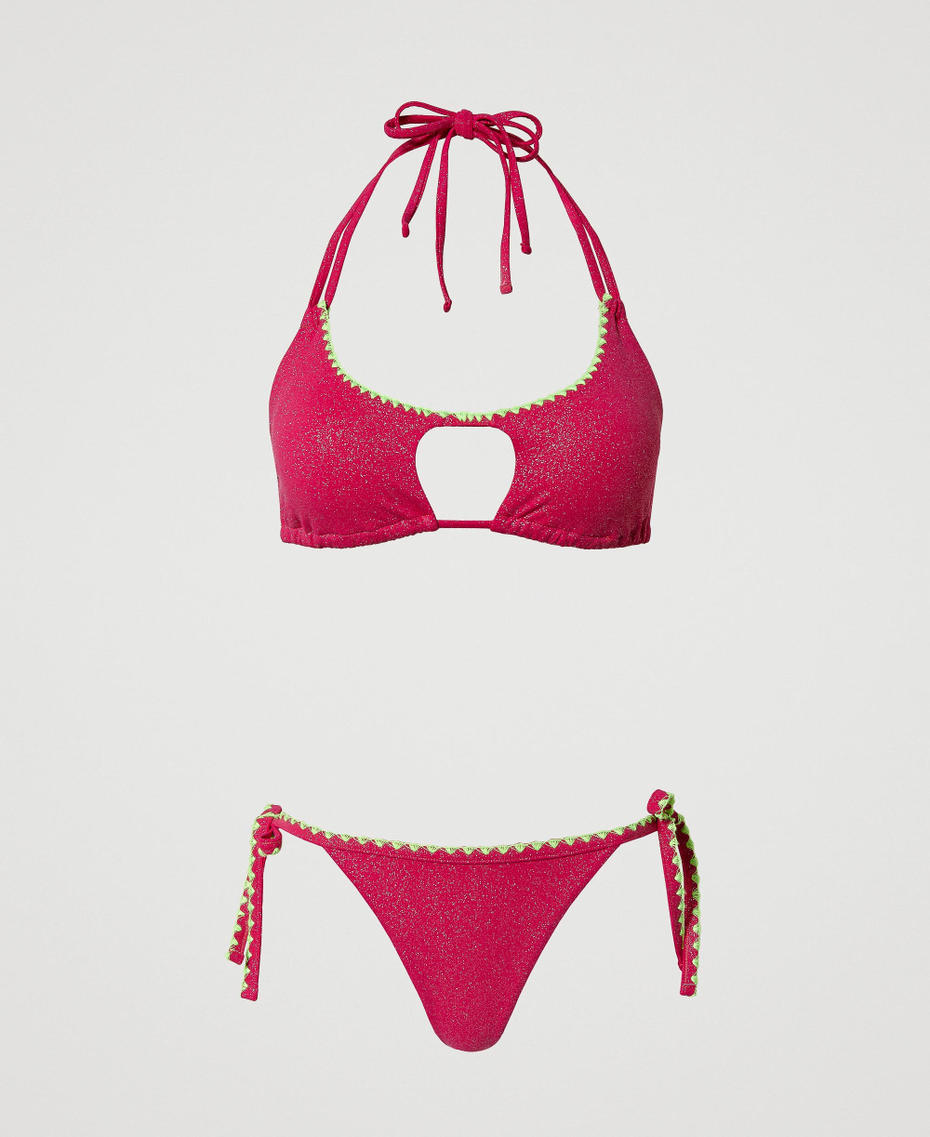 Triangle bikini top and thong set with embroidery