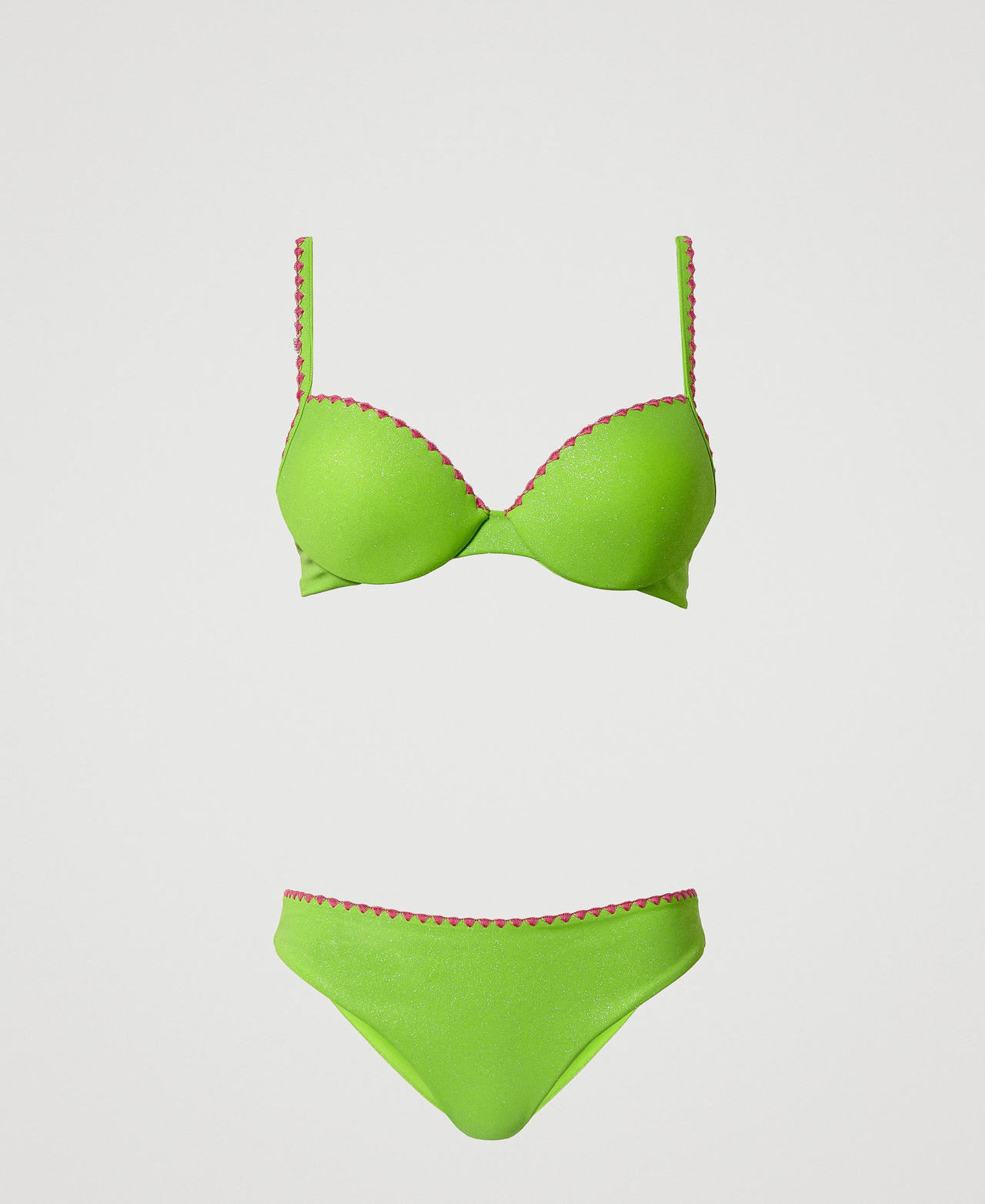 twinset beachwear - push-up da bagno e slip con ricamo, verde fresh lime, taglia: 3-c donna
