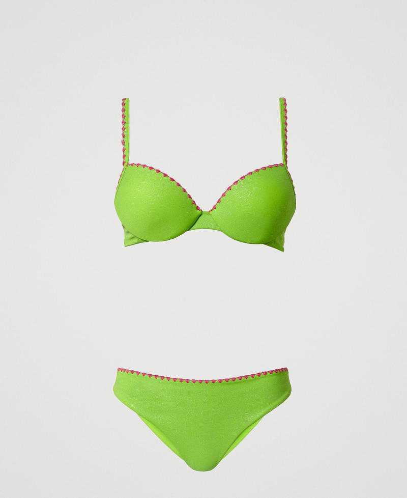 Push-up-Bikinitop und Bikinihose mit Stickereien „Fresh Lime“-Grün Frau 241LBMD44-0S