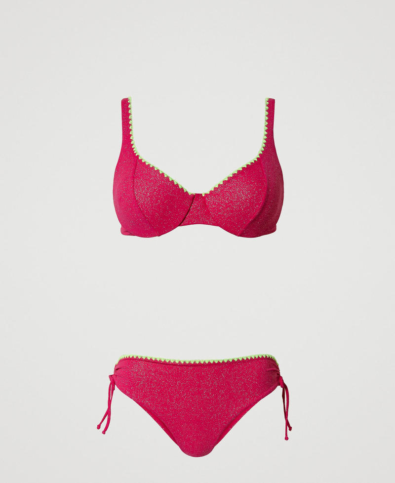 Haut de maillot de bain à armatures et slip avec broderie Fuchsia « Pink Dahlia » Femme 241LBMD55-0S
