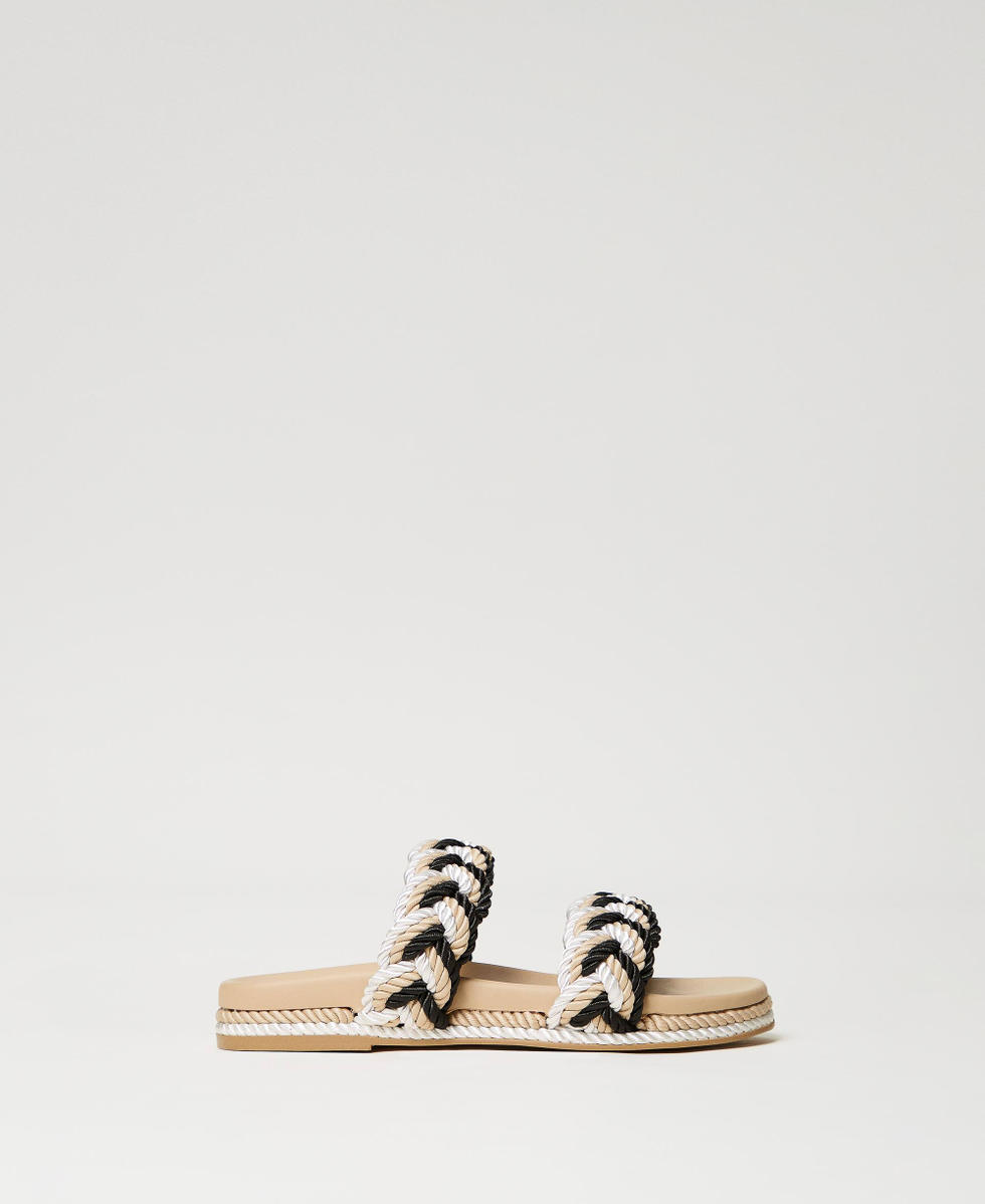 Slides with plaited band Star White / Nougat Beige / Black Multicolour Woman 241LBP012_11361_01