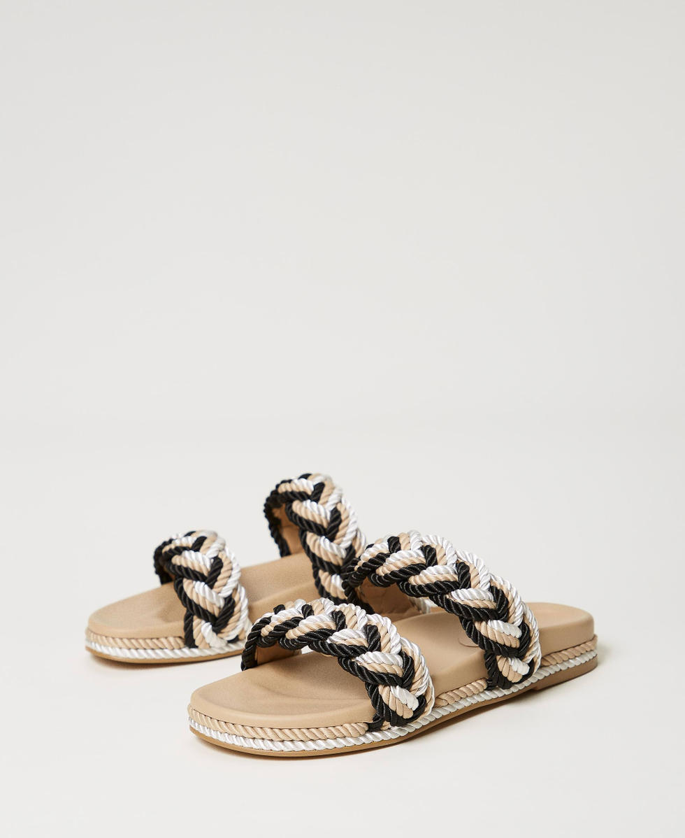 Slides with plaited band Star White / Nougat Beige / Black Multicolour Woman 241LBP012_11361_02