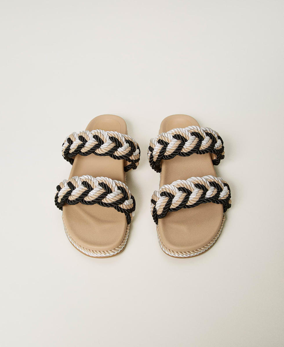 Slides with plaited band Star White / Nougat Beige / Black Multicolour Woman 241LBP012_11361_04