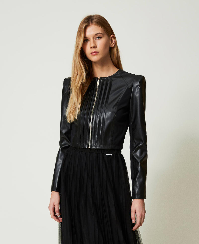 Leather-like cropped jacket Black Woman 241LL2ADD-01