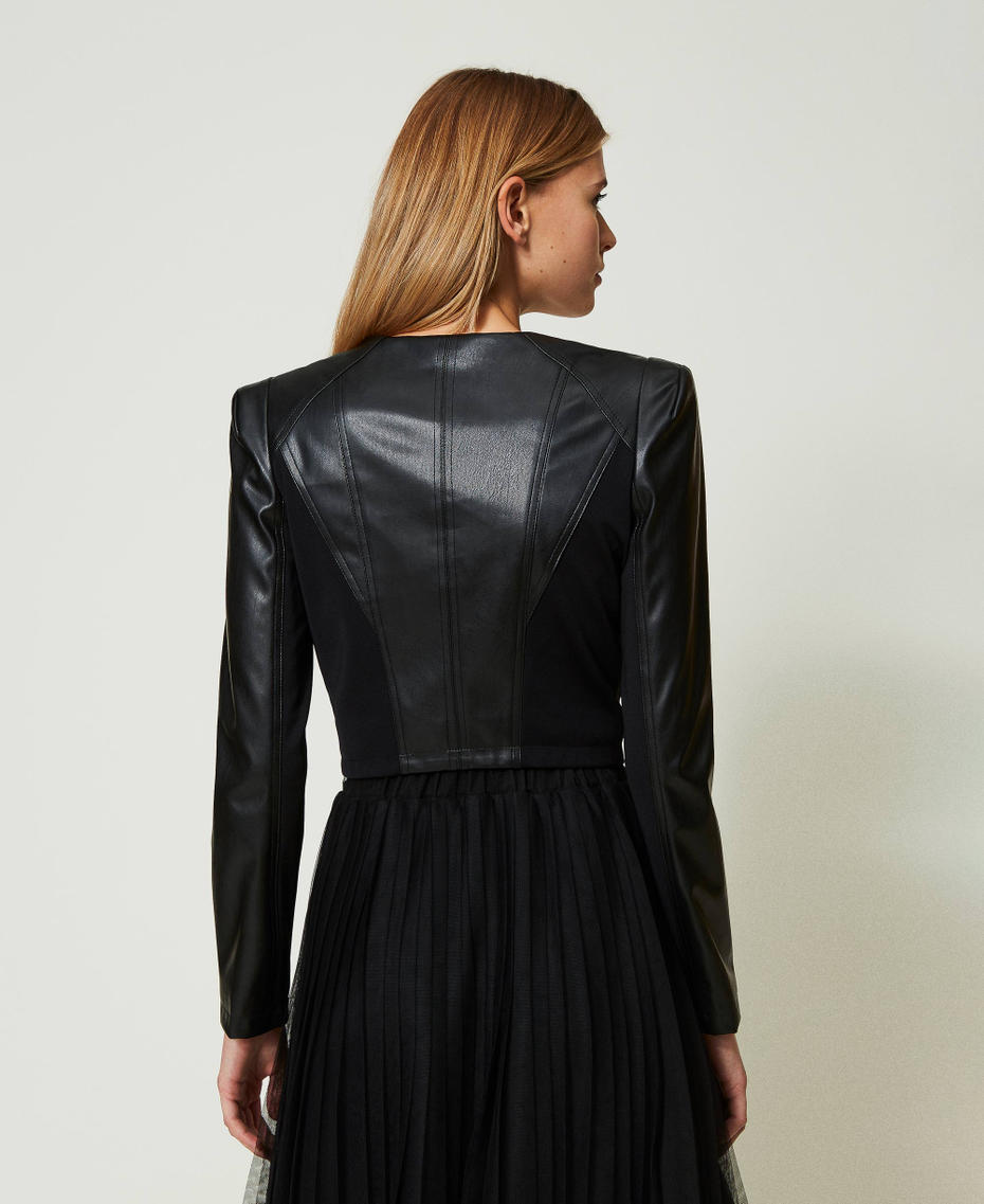 Leather-like cropped jacket