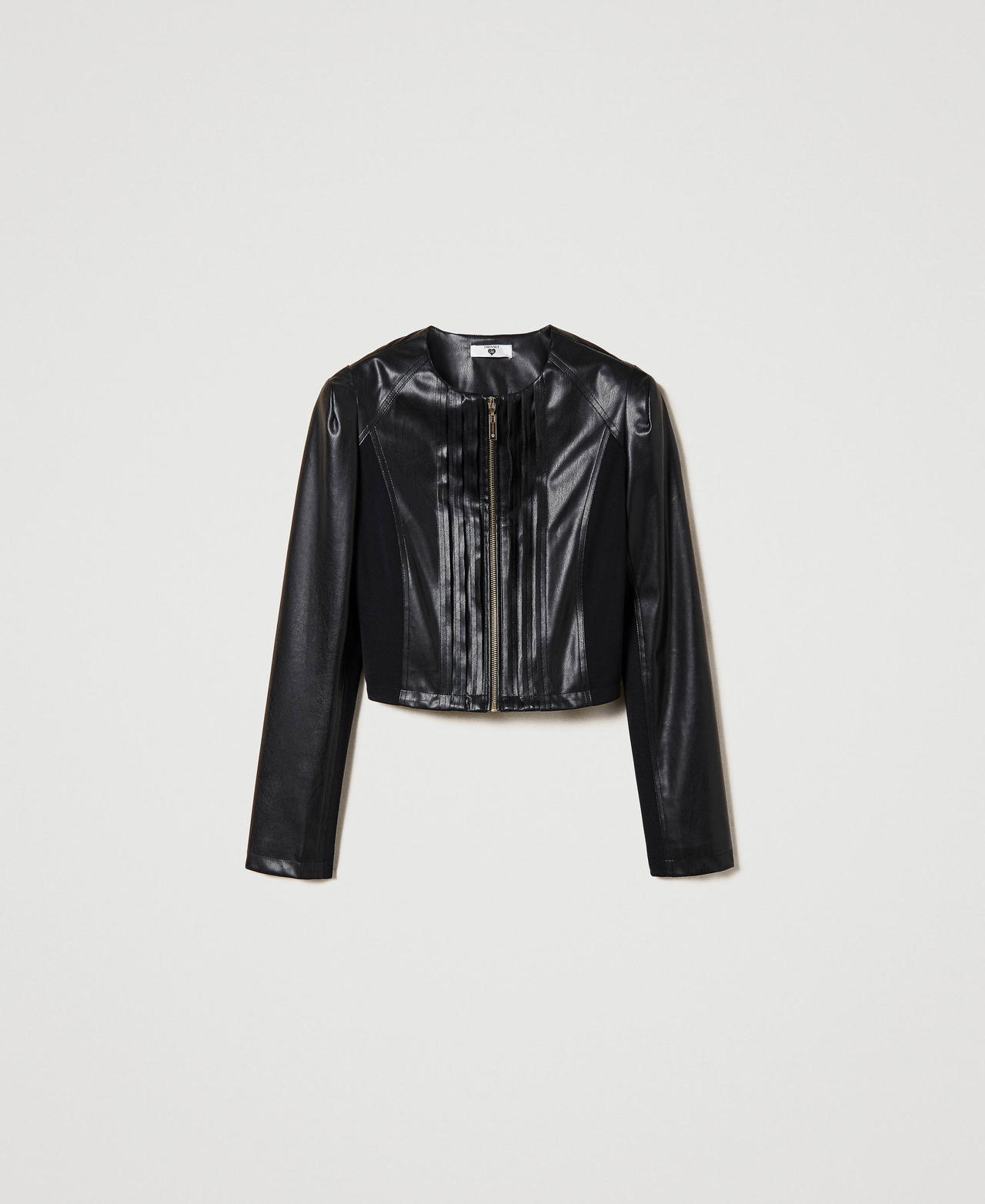 Leather-like cropped jacket