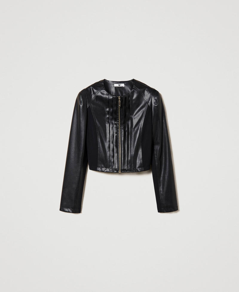 Leather-like cropped jacket
