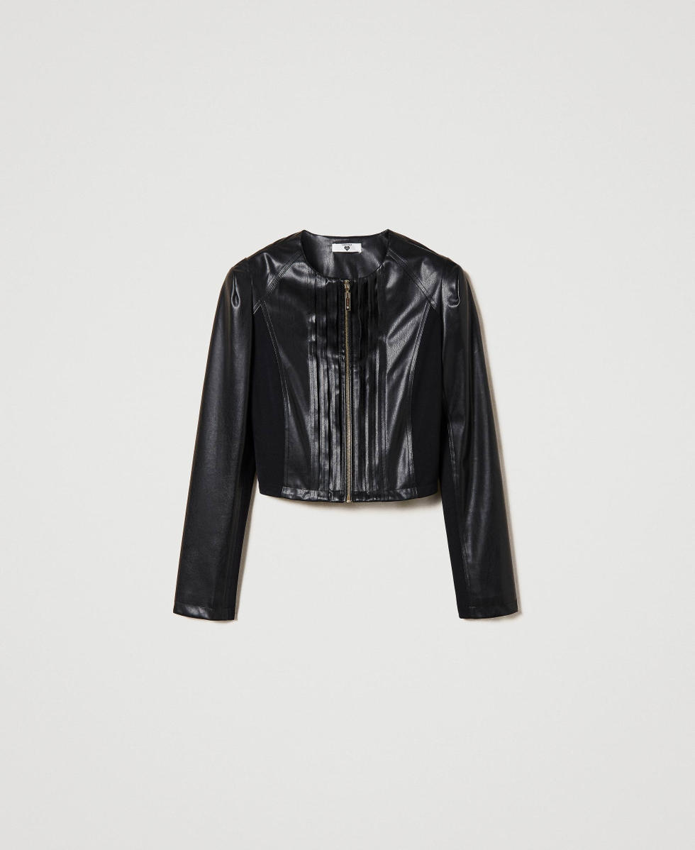Leather like cropped jacket Woman Black TWINSET Milano