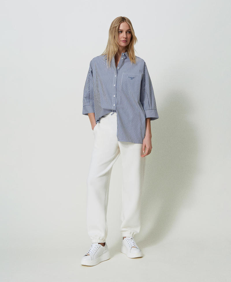 Camicia in popeline a righe con logo Riga Dress Blue / Off White Donna 241LL2DFF_11553_01