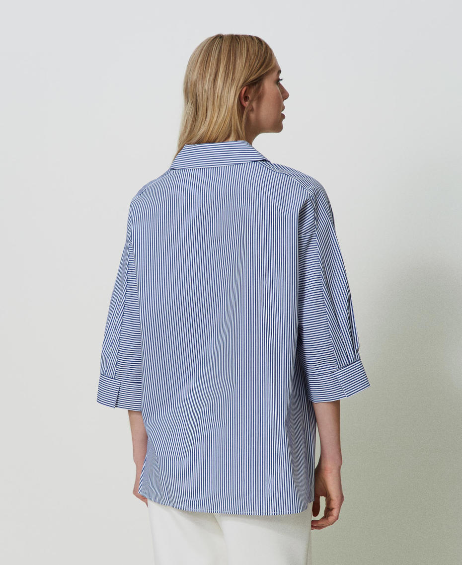 Camicia in popeline a righe con logo Riga Dress Blue / Off White Donna 241LL2DFF_11553_03