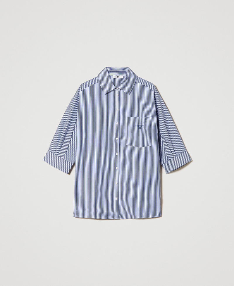 Camicia in popeline a righe con logo Riga Dress Blue / Off White Donna 241LL2DFF_11553_0S