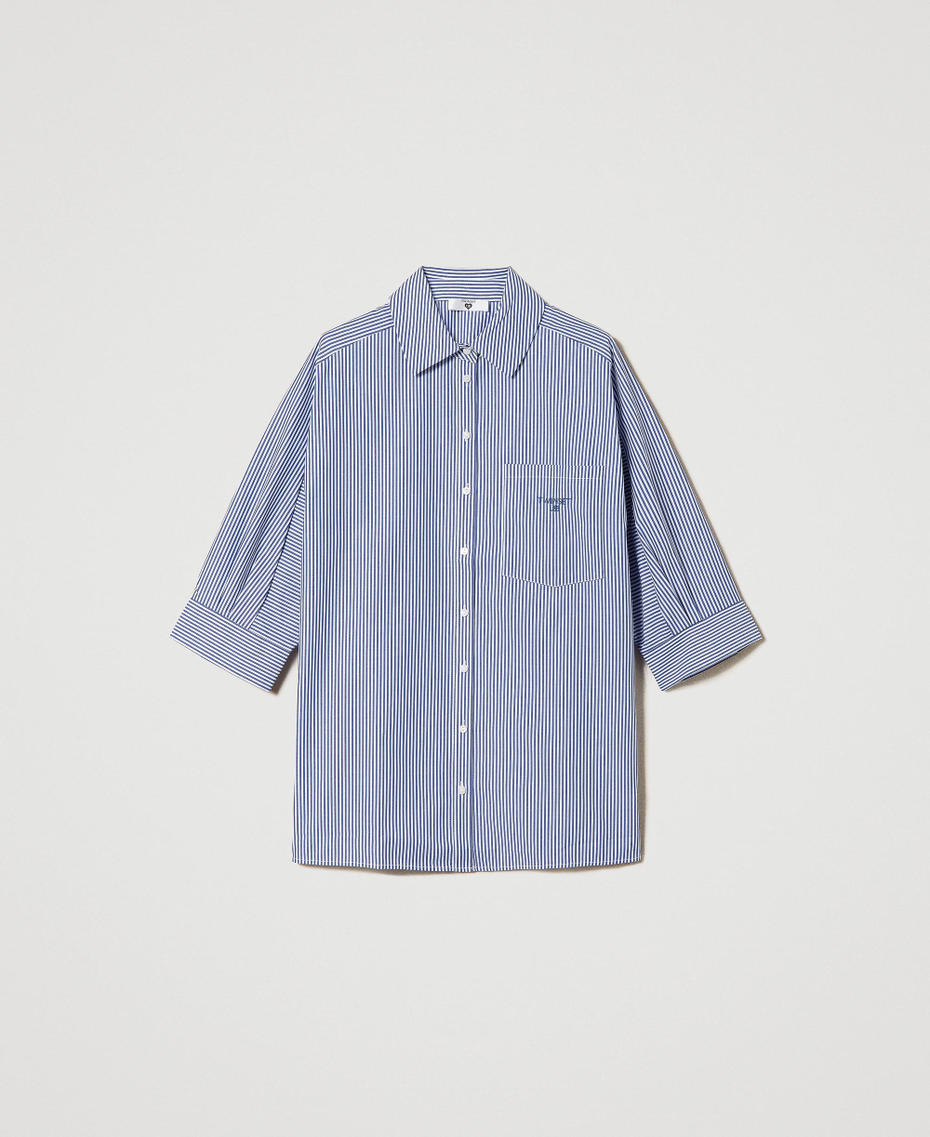 Camicia in popeline a righe con logo Riga Dress Blue / Off White Donna 241LL2DFF_11553_S0