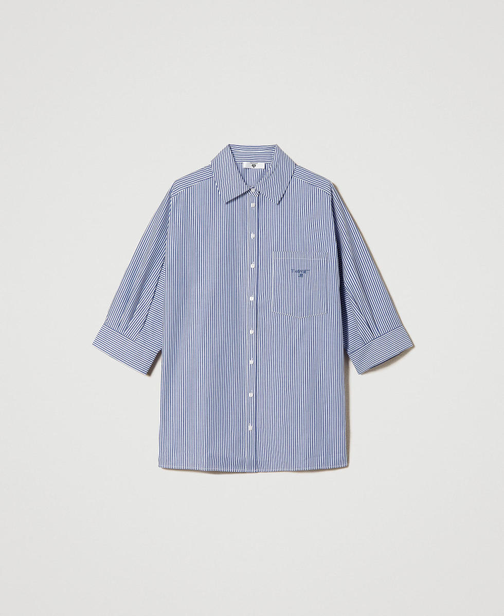 Striped poplin shirt with logo Blue Dress Stripe / Off White Woman 241LL2DFF_11553_S0